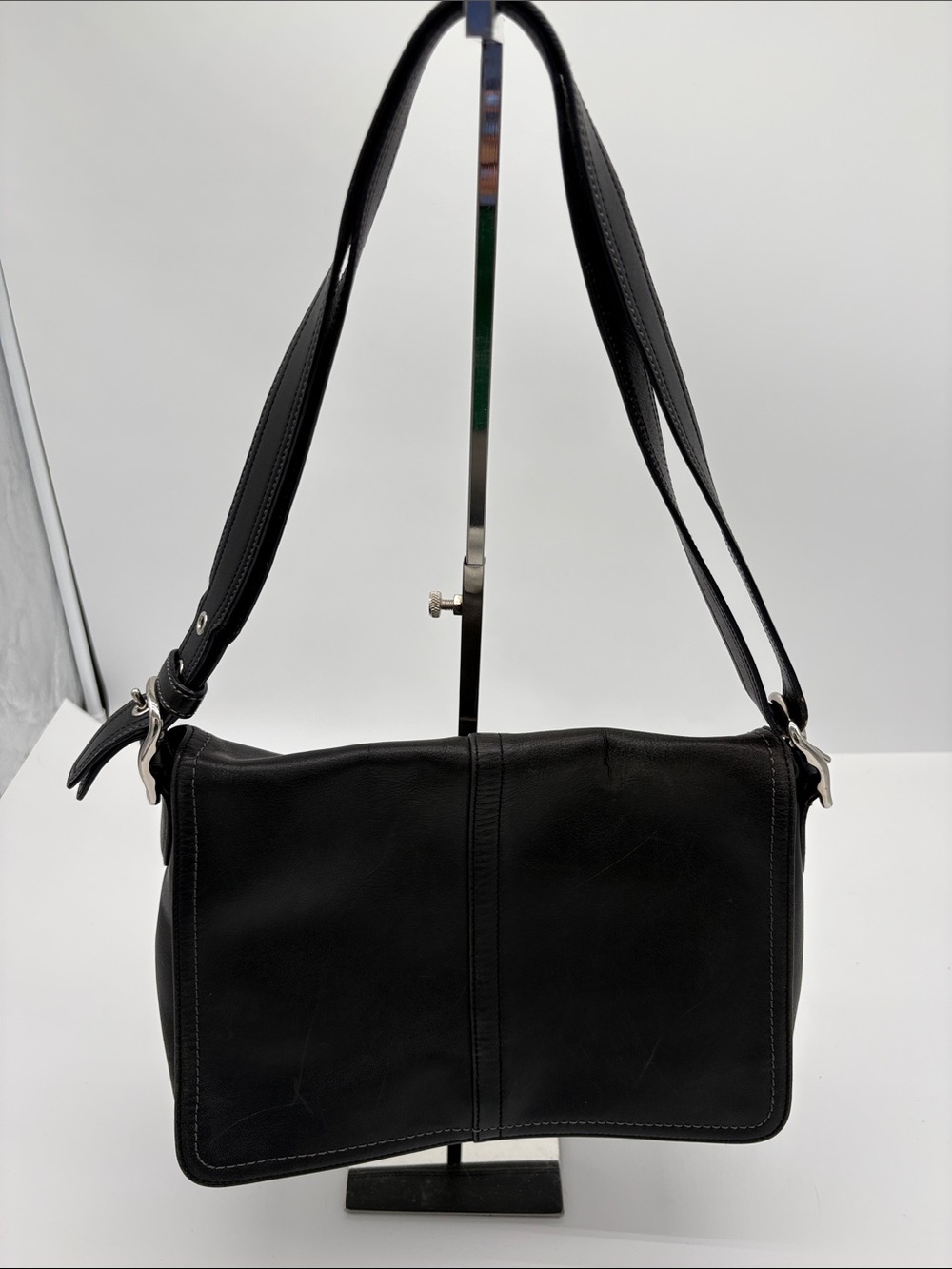 Y2K Coach Black Leather Fold Over Flap Bag F10204 BLEMISH